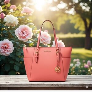 Michael Kors Charlotte Large Top Zip Shoulder Tote Bag Tea Rose (NWT)